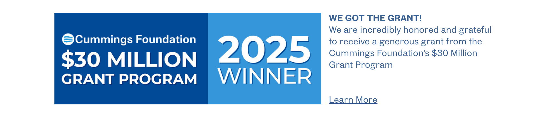 Cummings 30 Million Grant Program Winner